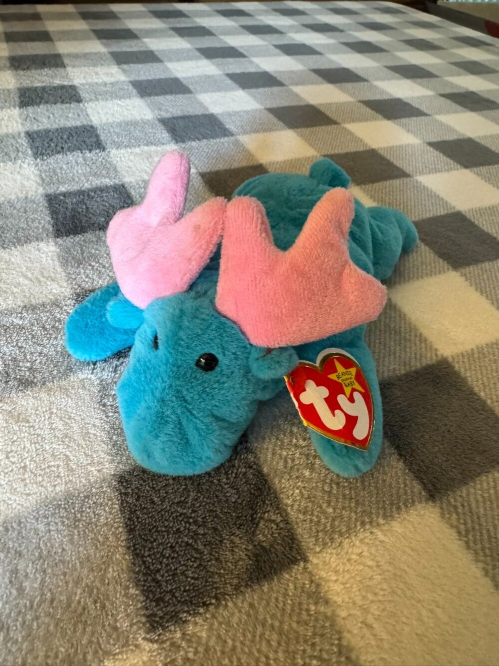 Ty Beanie Babies Hudson the Blue and Pink Moose 8" Plush